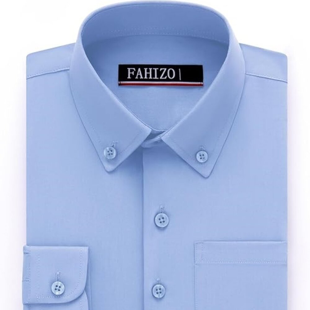 SZ 5 FAHIZO Boys Blue Long Sleeve Solid Button-Down Collared Stretch Dress Shirt